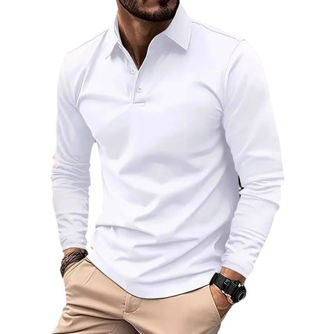 Buckle European And American Men's Daily Casual Polo Collar Long Sleeve Polo Wear