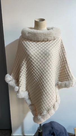 Rex Rabbit Fur Collar Shawl Cape