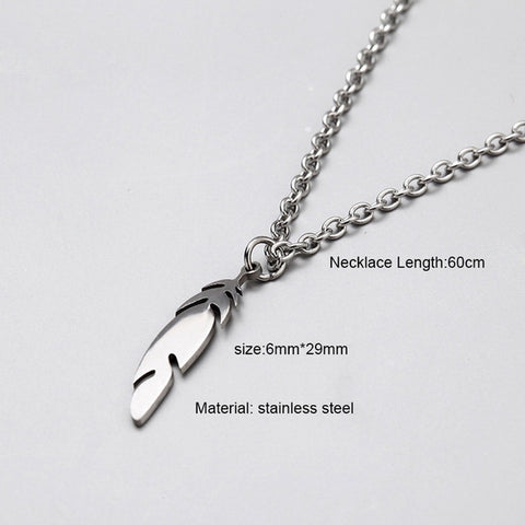 Stainless Steel Long Bar Pendant Necklace Leaf