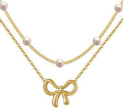 Women's Minimalist And Versatile Pearl Bow Necklace