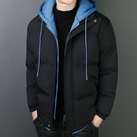 Fake Two-piece Men's Windproof Warm Hooded Cotton Jacket Thickened