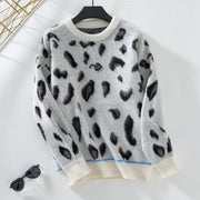 Women's Fashion Leopard Jacquard Brushed Sweater Coat