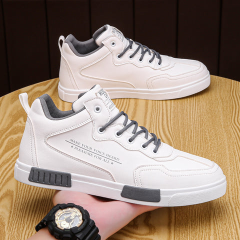 Fashionable High-top Leather Panel Shoes All-match Sports