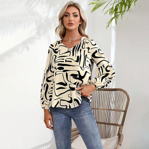 Fashion Irregular Printed Loose Top Women