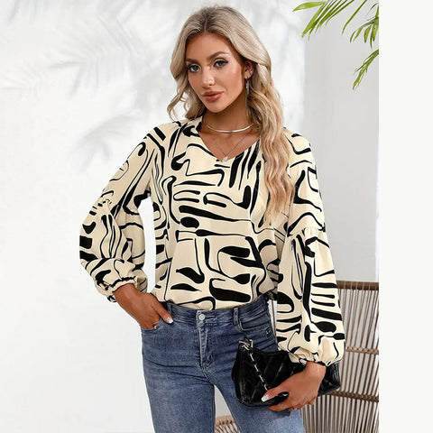 Fashion Irregular Printed Loose Top Women