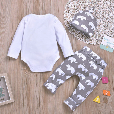 Small Elephant Long-sleeved Baby Romper Three-piece Suit