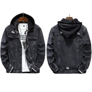 Men's Casual Jacket Hole Detachable Hooded Denim Jacket